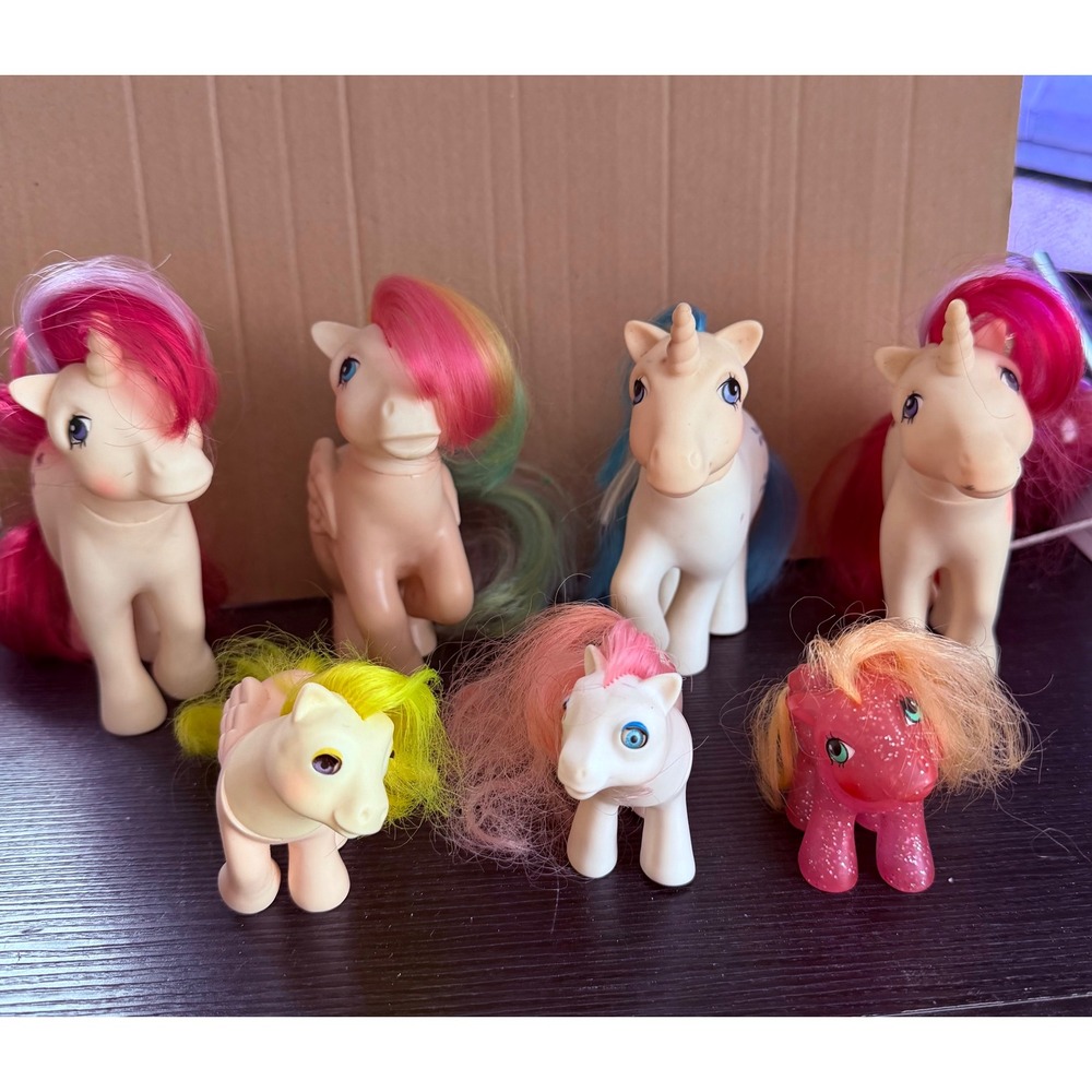 Vintage My Little Pony Lot of 7 G1 G3 Unicorn Pegasus Pink White Blue Glitter